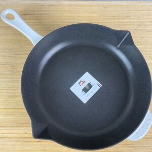 STAUB Poele 10 1/2" Enameled Cast Iron Skillet #26 White Nonstick France NEW
